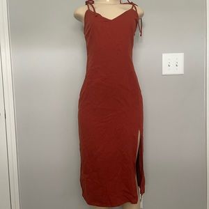 NWT - Abercrombie & Fitch - Red Orange Cotton Midi Dress - Size XS Tall